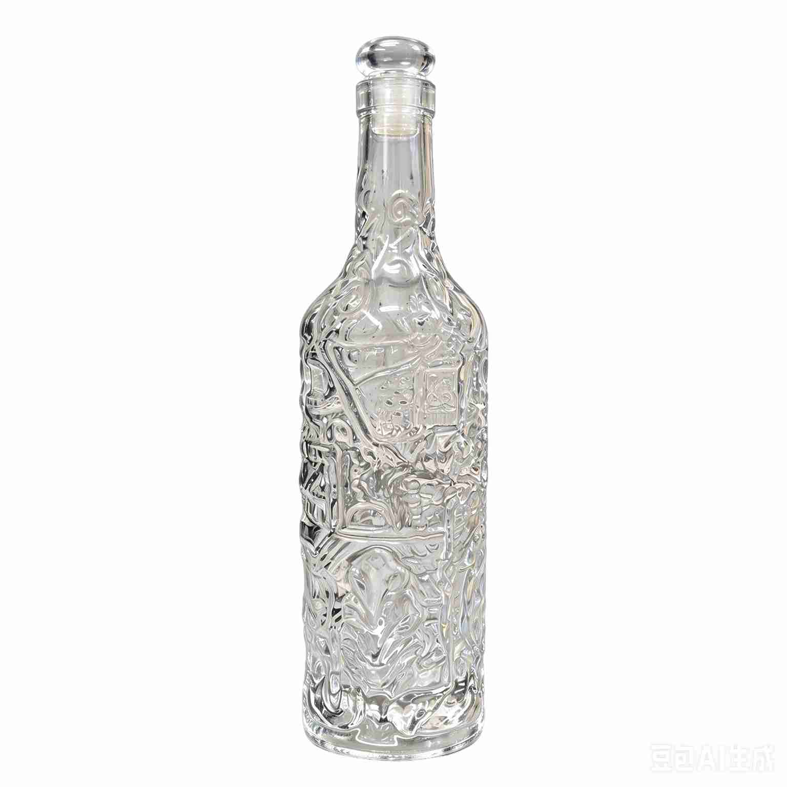 750ml Embossed Spirits Glass Bottle, Vintage Relief Glass Bottle for Whiskey, Rum, Gin Custom Empty Liquor Bottle
