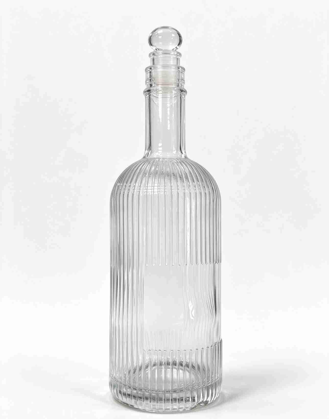 Vertical Ribbed Glass Liquor Bottle, 750ml Vintage Striped Clear Bottle with Thread Neck for Gin & Vodka