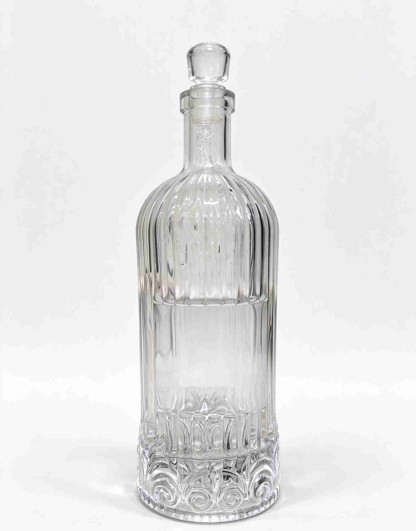 Vintage Vertical Ribbed Spirits Glass Bottle, 700ml Heavy Weight Liquor Bottle with Scrollwork Embossed Base