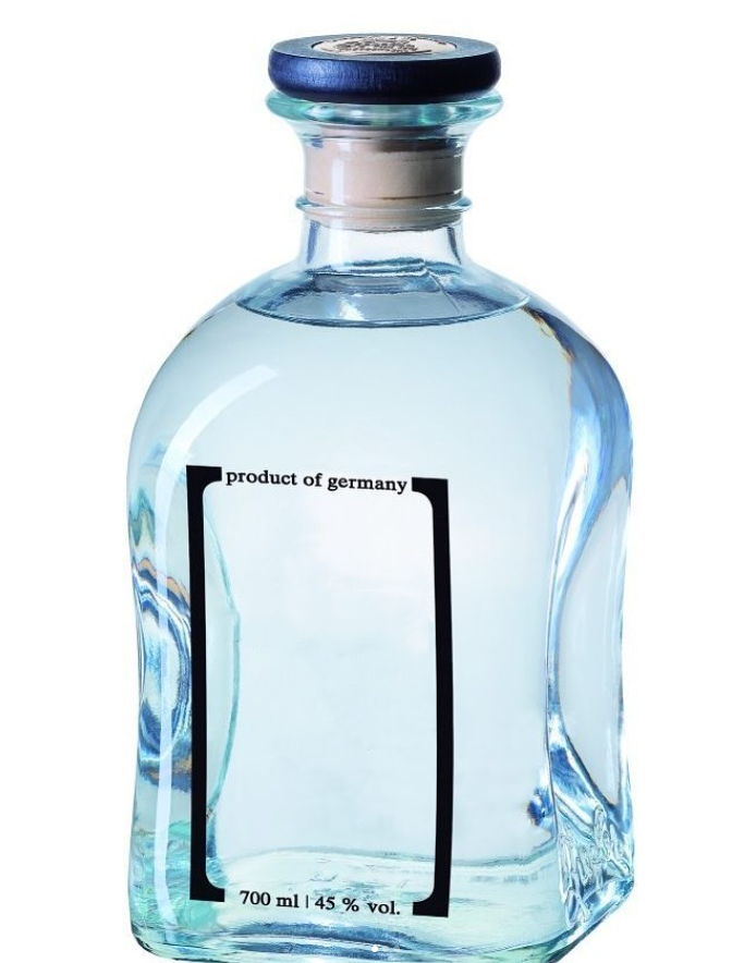 Nordic Minimalist Flat Squared Liquor Glass Bottle, 700ml Pale Blue Tinted Spirit Bottle with Wooden Cap & Cork