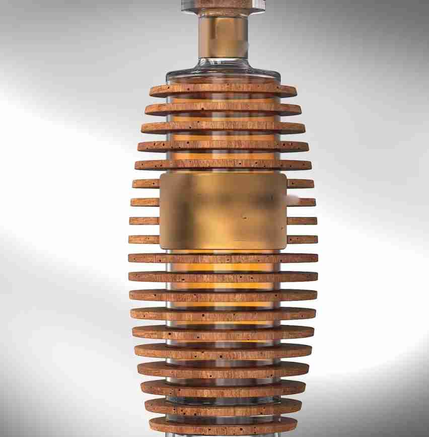 Wooden Ring Art Decorated Spirits Glass Bottle, 750ml Creative Barrel-ring Liquor Bottle with Crystal Stopper