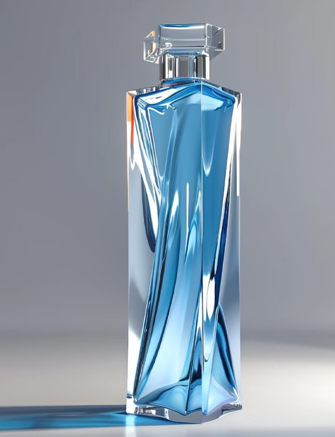 Blue Mirror Twisted Square Art Spirits Glass Bottle, 700ml Modern Faceted Liquor Bottle with Polygon Crystal Stopper
