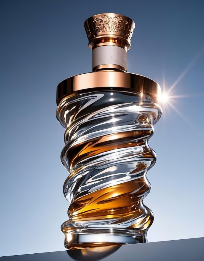 Spiral Twisted Embossed Spirit Glass Bottle, 700ml Rotating Wave Art Liquor Bottle with Rose Gold Embossed Cap