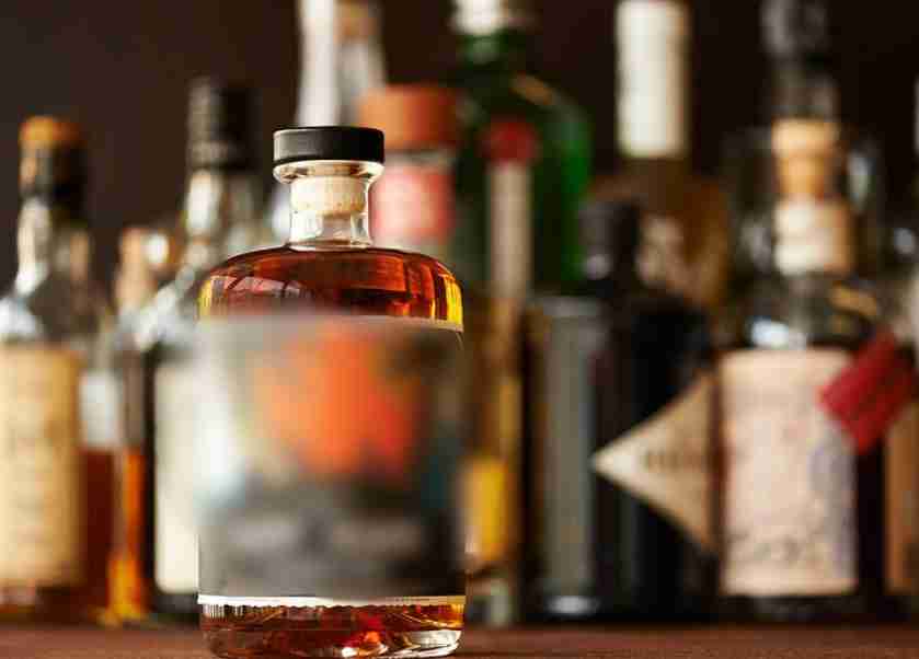 Frosted Mid-section Chubby Round Spirit Glass Bottle, 700ml Vintage Whisky Liquor Bottle with Cork + Black Top Cap