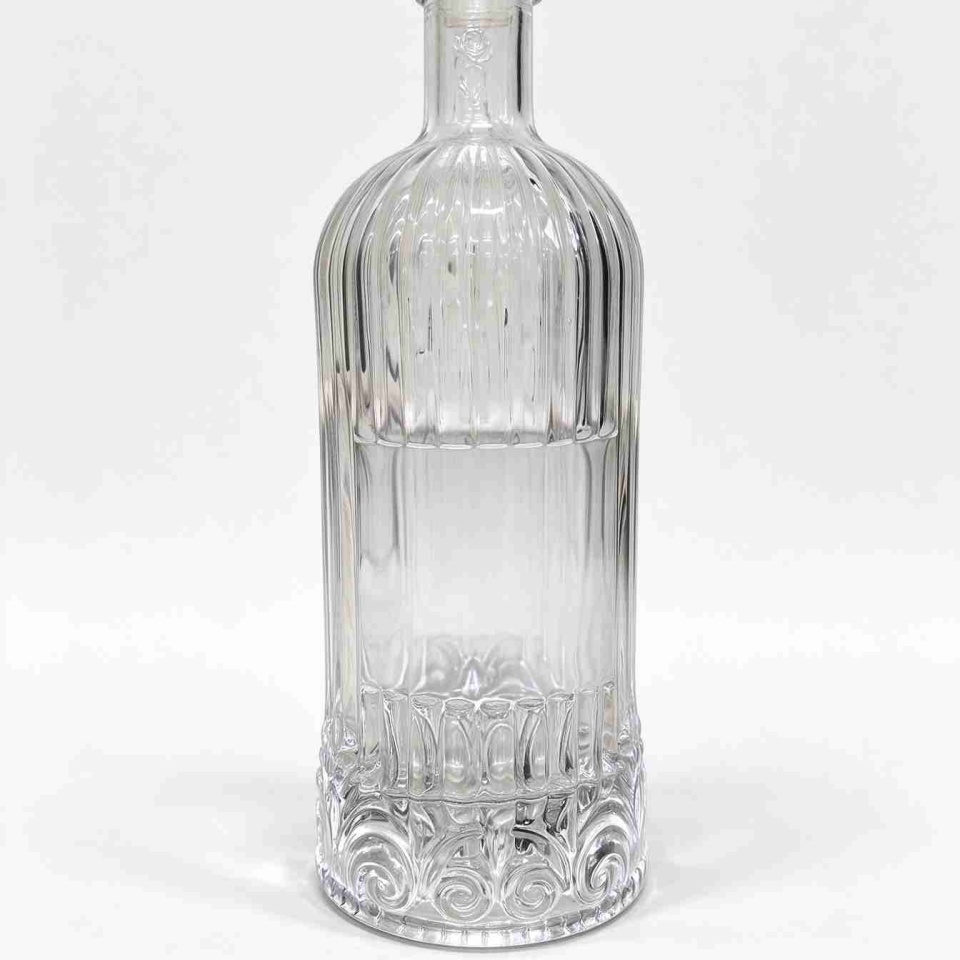 Vintage Vertical Ribbed Spirits Glass Bottle, 700ml Heavy Weight Liquor Bottle with Scrollwork Embossed Base