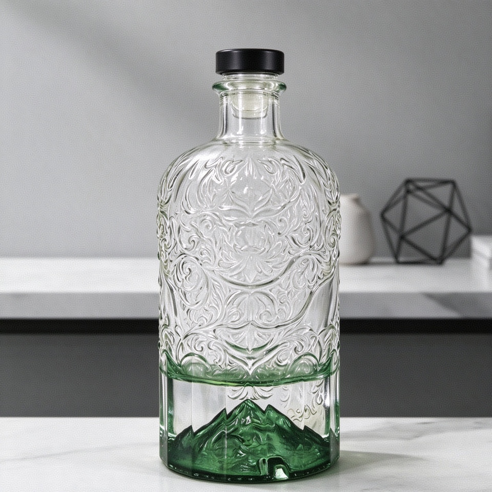 Mountain Base Embossed Spirits Glass Bottle, Creative 3D Mountain Bottom Whiskey Liquor Bottle