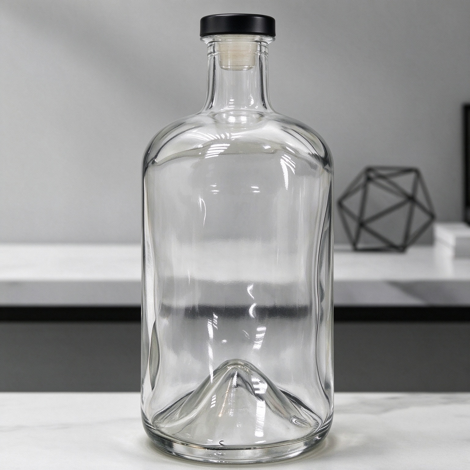 Minimalist Straight Body Glass Bottle with Mountain Embossed Base, 750ml Liquor Bottle for Whiskey & Gin